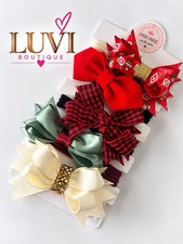 Girls Christmas Hair Bow Set Handmade Holiday Red Green Plaid Boutique Clips