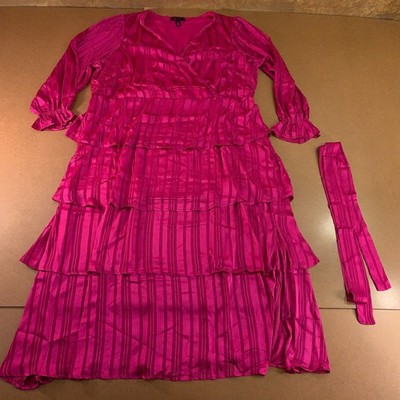 C. Wonder Womens 3X Pink Chiffon Faux Wrap Tiered Midi Maxi Flounce Dress NWOT