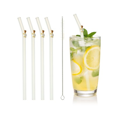 4 Pcs Reusable Glass Straws, 7.87'' Turtle Glass Straw, Orange