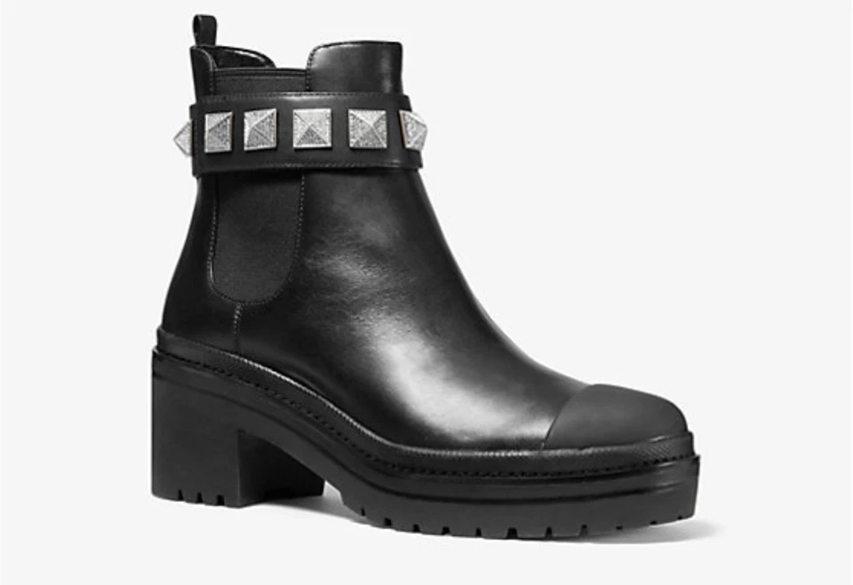Botas Michael Kors Glenn de cuero negro con tachuelas talla 6 Foto 3 de 4