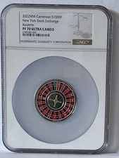 2022 NY Stock Exchange Russian Roulette Cameroon 1 oz Silver Coin NGC PF70 UC