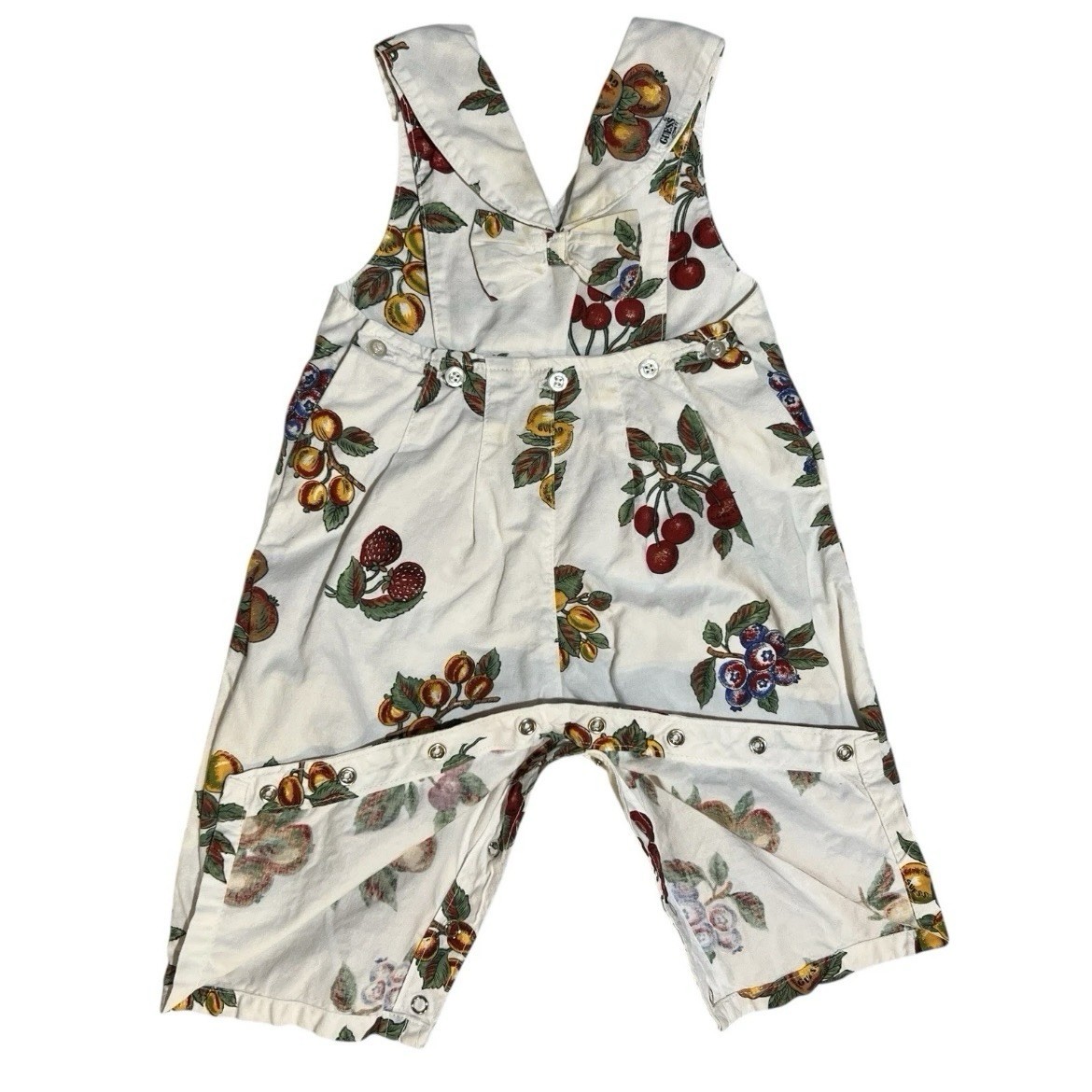 Vintage Guess Baby Fruit Print Overalls Romper Size 9M Bow Unisex Kids Outfit image 4