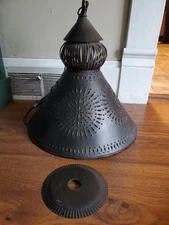 Primitive Country Farmhouse Rustic Punched Tin Chandelier Hardwired