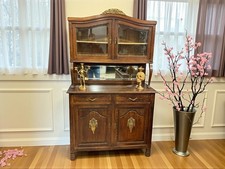 Antik Jugendstil Buffet Vitrine Wohnzimmerschrank Bronze Zierteile 118x201x49cm