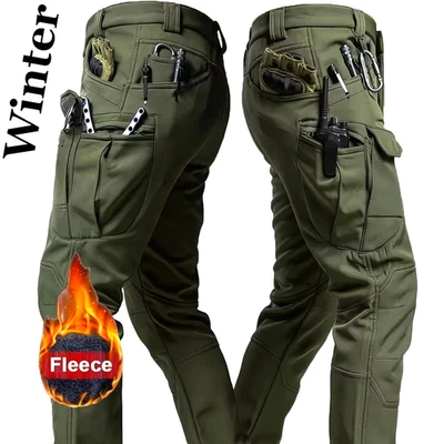 Herren Winter Cargo Hose Thermohose Arbeitshose Softshell Fleece Warm Armee Grün - Bild 1 von 4
