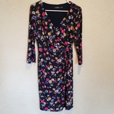 Lauren Ralph Lauren Cleora Front Twisted Floral Jersey Surplice Dress Navy Sz 6