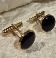 Vintage Black And Gold Tone Cuff Links