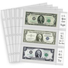Currency Sleeves with Label Pockets, 50 PCS Banknote Sleeves, 3-Pocket White