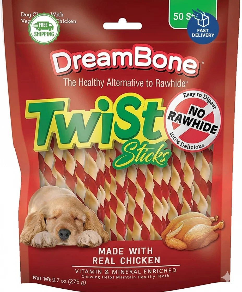 Dreambone Twist Sticks, Made with Real Chicken, Rawhide-Free Chews for Dogs, 50