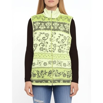Allison Daley Sleeveless Vest Size LG Green Multi Full-Zip Cozy Floral Layering