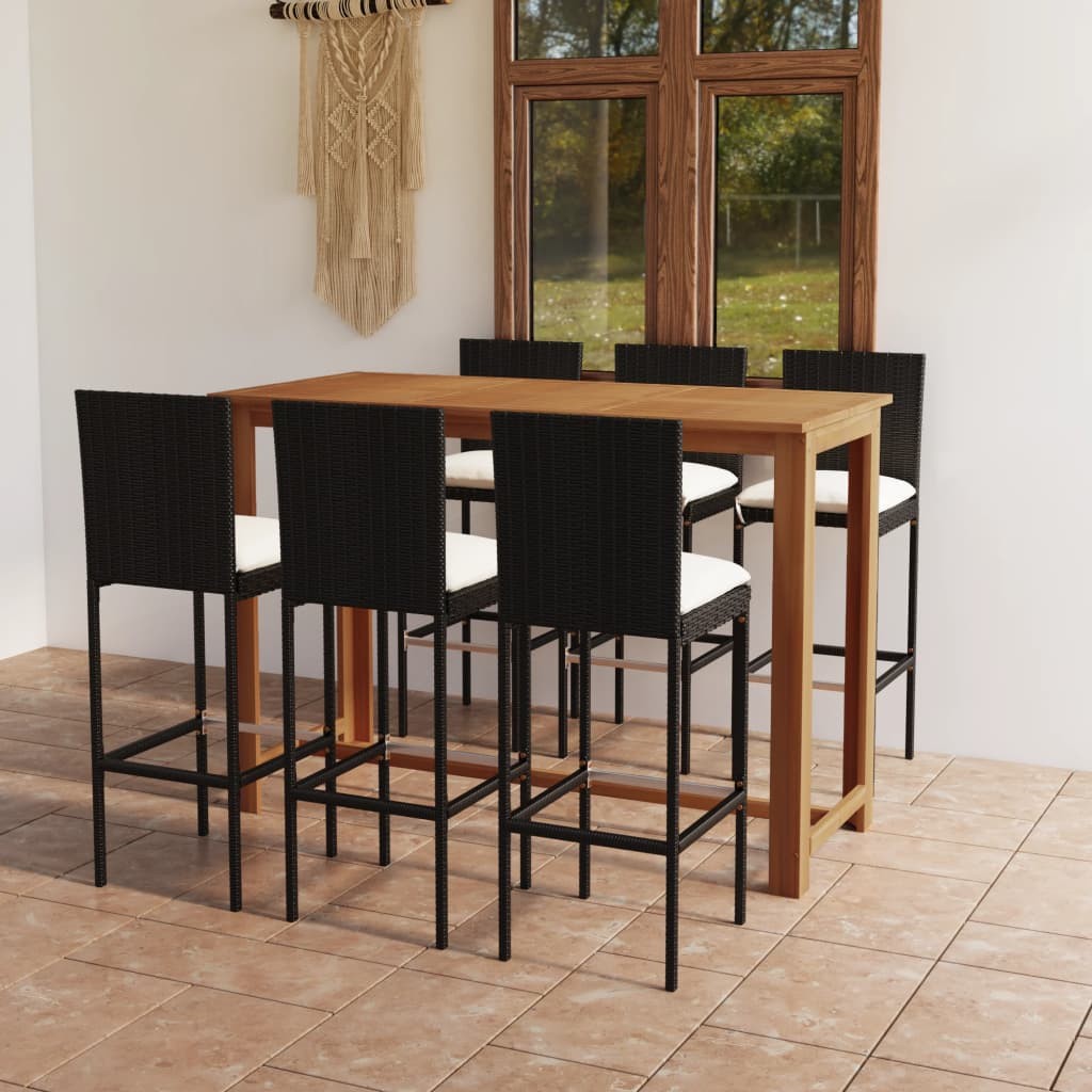 Mercatoxl Nero Set Da Bar Da Giardino 7 Pz Con Cuscini - Immagine 2