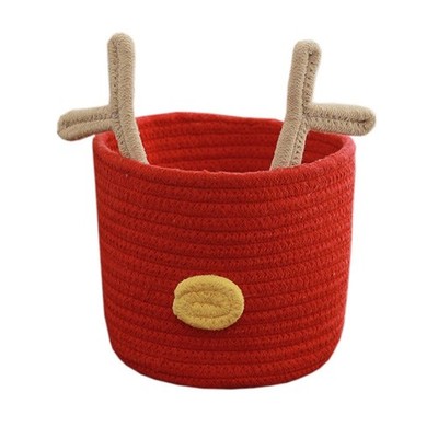 Christmas Blanket Basket with Antlers   Small Cotton Rope Storage Bin for Hol...