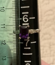 Rectangle Emerald Cut Deep Purple Amethyst Sterling Silver Ring Size 6.5