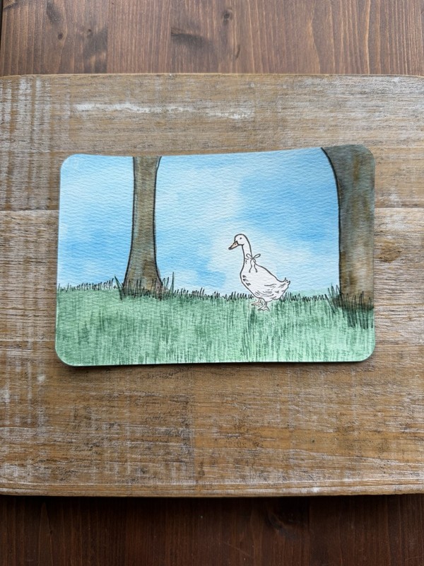 Handmade Watercolor Postcard Goose Scene New Unused Postcard