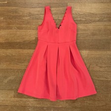 Forever 21 coral scalloped V-neck fit & flare sleeveless mini dress small S b12