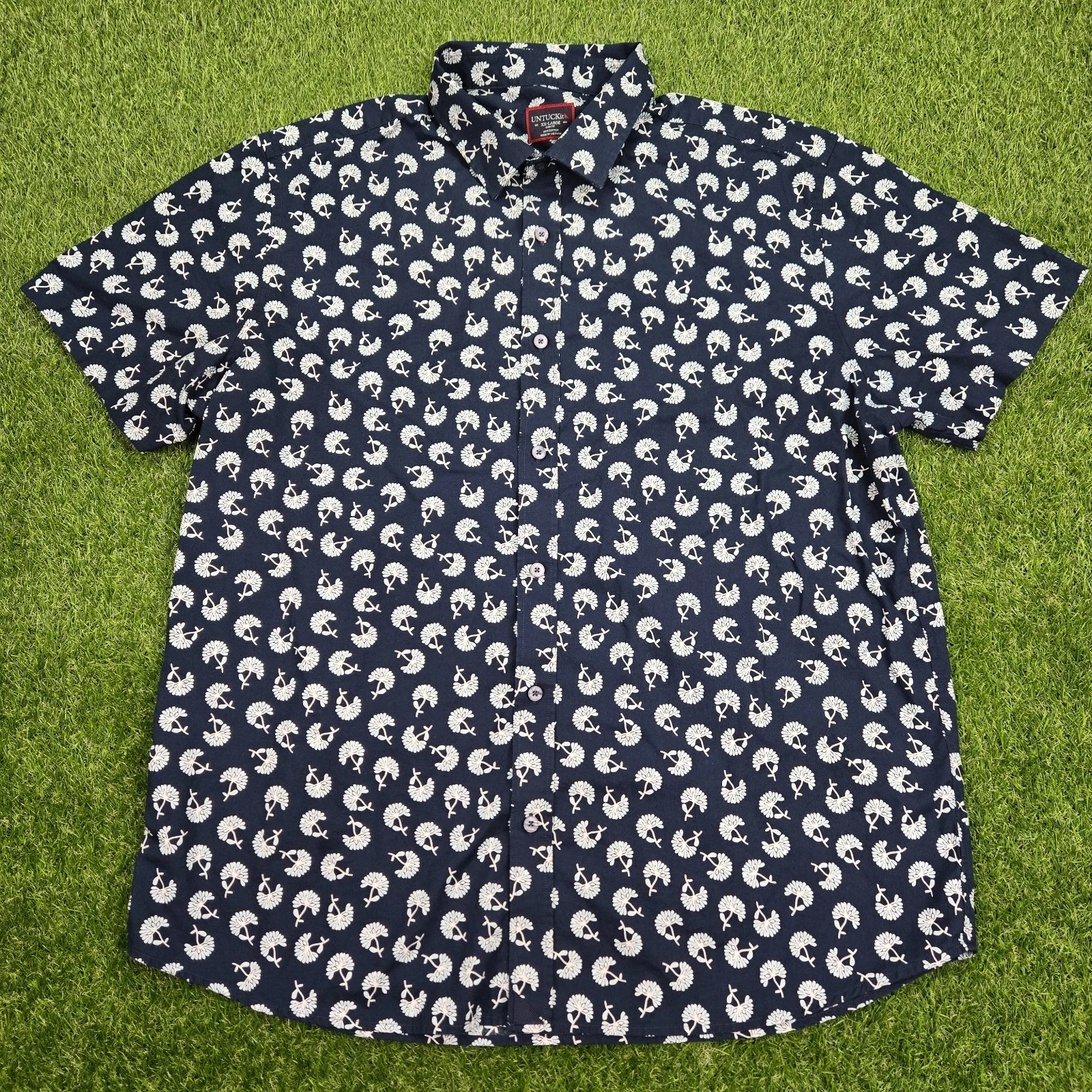 UNTUCKit Shirt Mens 2XL XXL Navy Blue Slim Fit Floral Beach Hawaiian Cotton