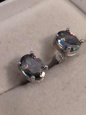 Sterling Silber 925 Ovalschliff 2 Karat Mystic Topas Ohrstecker Regenbogen Spektrum Funkeln