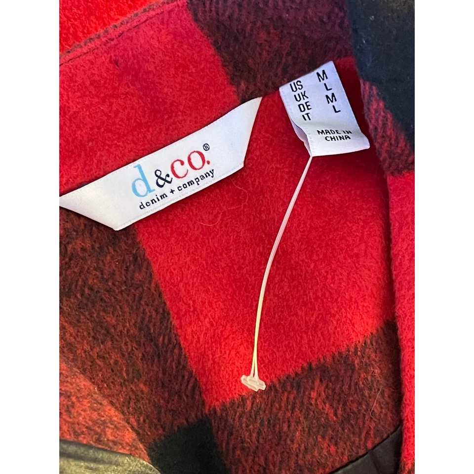 Denim & Co. Red Black Fleece Lumberjack Relaxed Long Sleeve Coat Jacket Med NWOT - Image 3 of 4