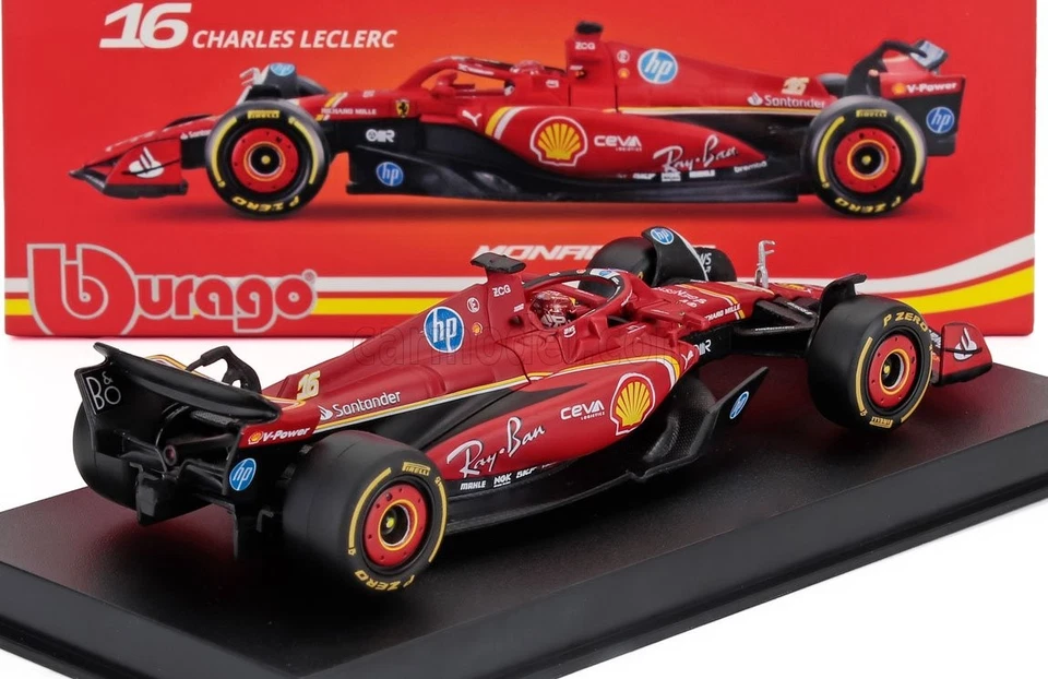 MODELLINO AUTO STATICO BURAGO FERRARI F1 SF24 LECLERC MONACO 2024 VETRINA 1/43 - Immagine 2 di 4