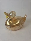 Vintage Jeanette 1950's Marigold 6.5” Carnival Glass Duck Trinket Candy Dish