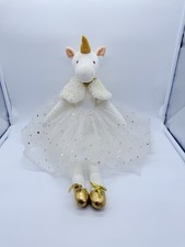 FAO Schwarz White Plush Stuffed Unicorn Tutu Gold Accent Petit Bon Ballerina 21"