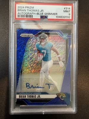 🔥2024 Prizm Brian Thomas Jr. Auto RC Blue Shimmer #/25 Jaguars PSA 9