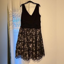 SL Fashions Black & Gold Tea Length Lace Over Dress Size 20W Cocktail Party