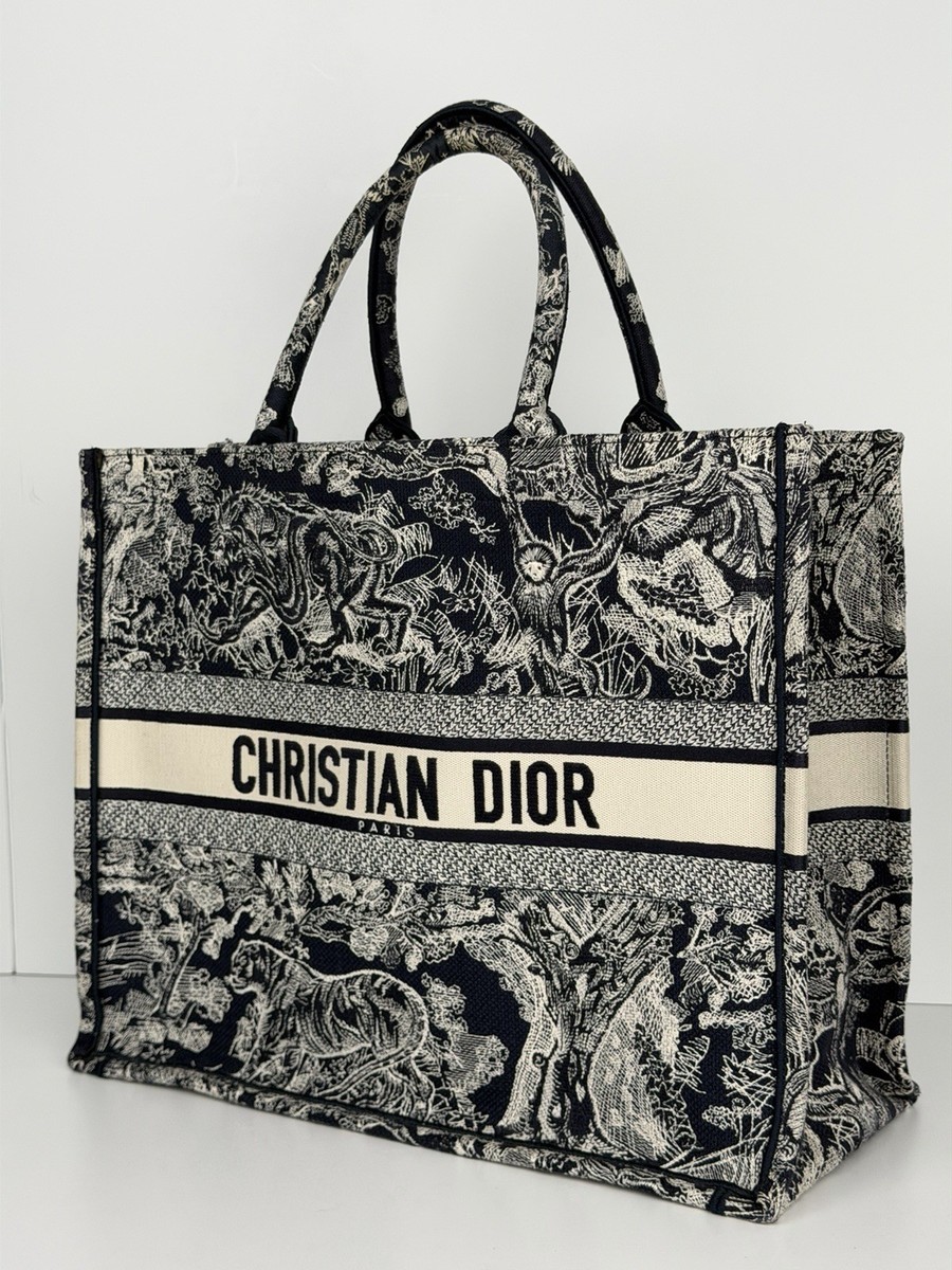 Christian Dior Book Tote Large in Blue and Ecru Toile de Jouy