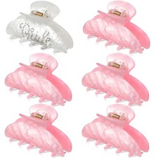 6 Pcs Bride Bridesmaid Claw Hair Clip White Pink Acrylic Hair Clip Rhinestone...