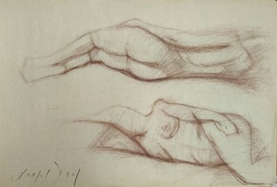 Original Female Nudes Red Chalk Sketch 12x18 Realistic Figure Drawing Art Women
