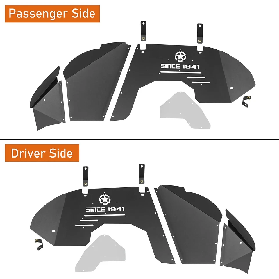 Forros de guardabarros interiores delanteros de aluminio Wrangler JL compatibles con Jeep 2018-2025 Foto 2 de 4