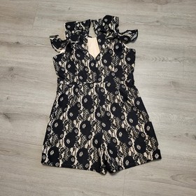 Francesca's Black Floral Lace Cold Shoulder Romper Dark Romantic size Large