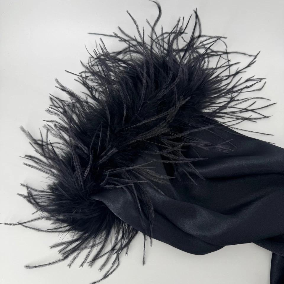 Shirley of Hollywood Negro Pluma Recortada Satén Bata Camisón L XL Glam Drag Foto 4 de 4