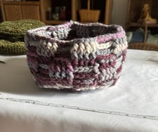 New Handmade Crochet Basket Wooden Base
