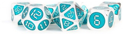 FanRoll by Metallic Dice Games 16mm Metal Polyhedral DND Dice Set: Silver w/ Tea