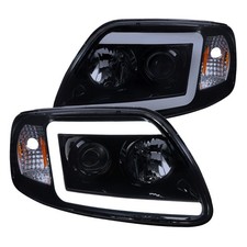 Black Smoke Fit 1997-2003 Ford F150 LED Tube Projector Headlights Head Lamps