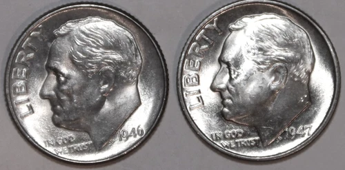(2) Brilliant Uncirculated Roosevelt Dimes - 1946D 1947D - #8288D