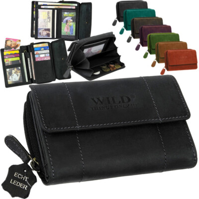 Echt Leder Damen Geldbörse Geldbeutel Brieftasche WILD Portemonnaie Geldtasche