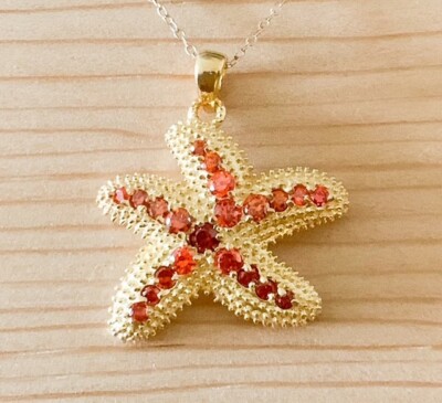 GENUINE GARNET SEA STAR PENDANT NECKLACE NEW