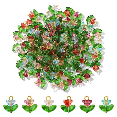 120x Glass Trumpet Flower Colorful Charm Pendants for DIY Crafts Jewelry Making