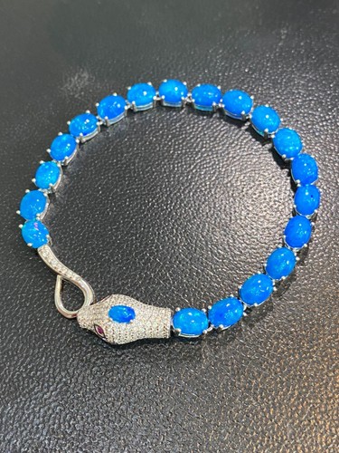 NATURAL BLUE FIRE OPAL 7X5 WHITE CZ STERLING SILVER 925 BRACELET - 第 6/6 張圖片