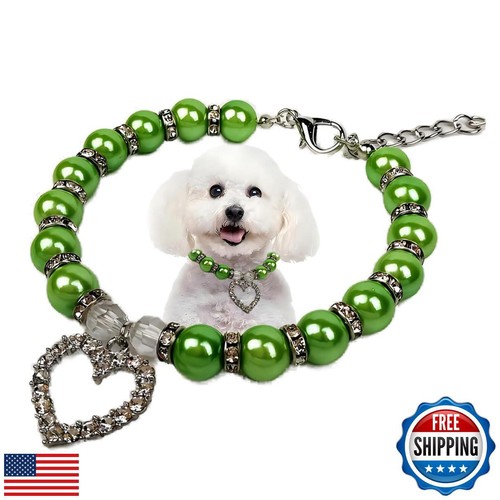 Collar de perro verde, collar de boda de gato de lujo joyería con estrás de cristal