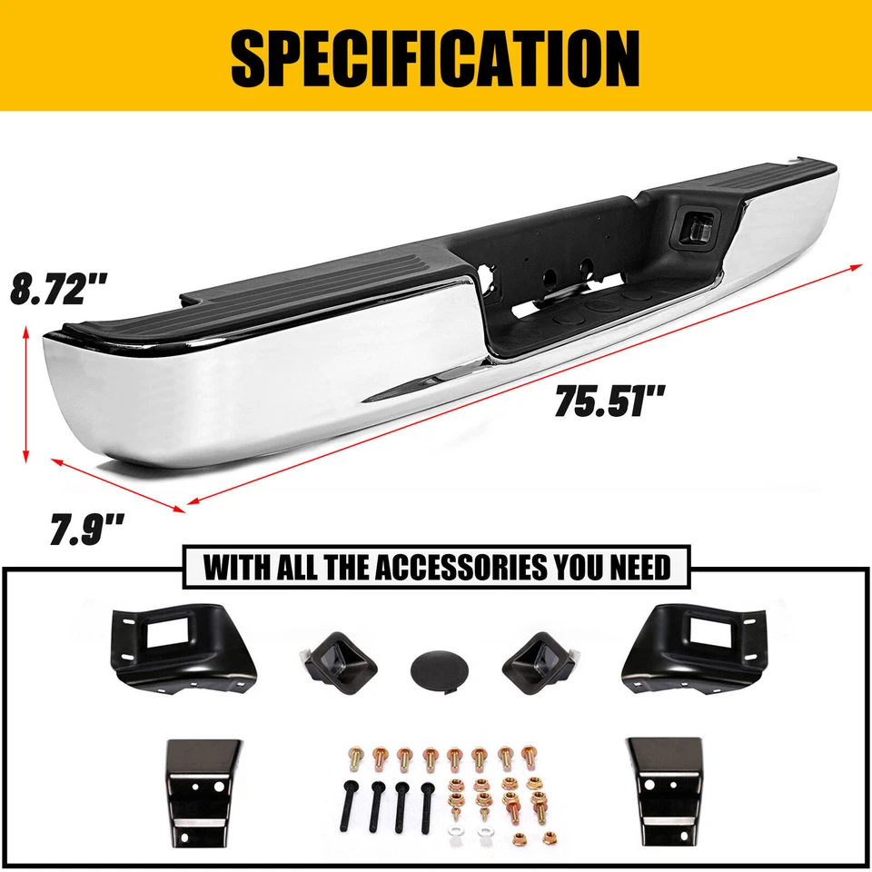 Rear Bumper Black Step For 2002-2008 Dodge Ram 1500 2003-2009 Ram 2500 3500 — 第 2/4 张图片