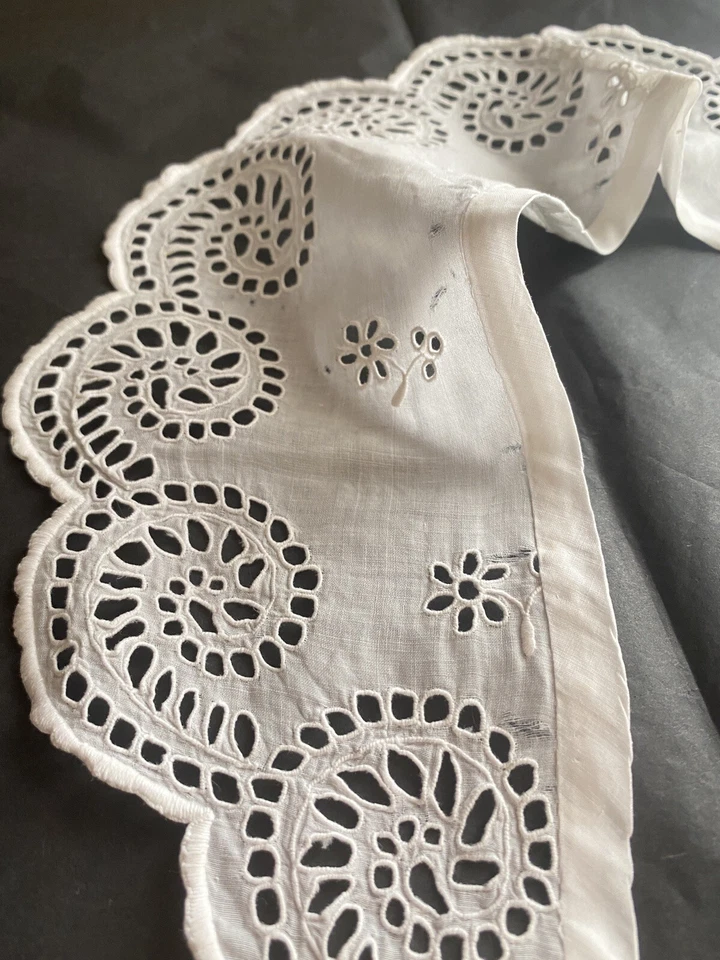 Antiguo COLLAR ENCAJE RICHELIEU bordado francés c1900 Foto 3 de 4