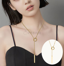 Y Shaped Lariat Necklace Gold Chain Open Circle Bar Tassel Pendants Jewellery UK