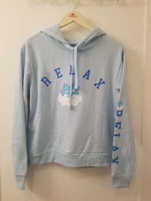 NWOT SIZE MEDIUM 'RELAX' CARE BEARS LONG-SLEEVE BLUE HOODIE