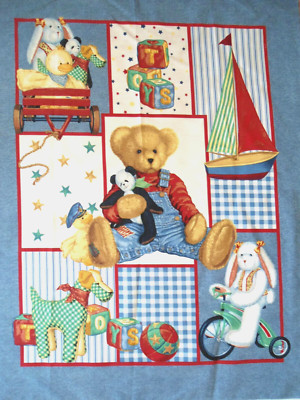 Daisy Kingdom Blue Jean Teddy Picture Patch Quilt #4482 Crib Wall Panel 45''X 35''