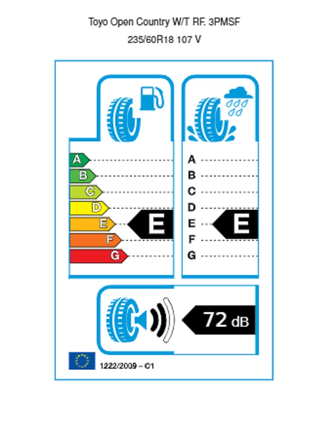 1x TOYO OPEN COUNTRY W/T 235/60R18 107V M+S E/E/72 Winter Reifen DOT 16 - Bild 2 von 2