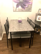5 SET GREY Marble dining table and 4 padded chairs Kitchen diner itzcominghome