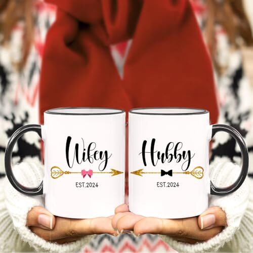 ZWV Hubby & Wifey Coffee Mugs Set - Mr & Mrs Wedding Gift, Bridal Shower Newlywed Mug Set Of 2